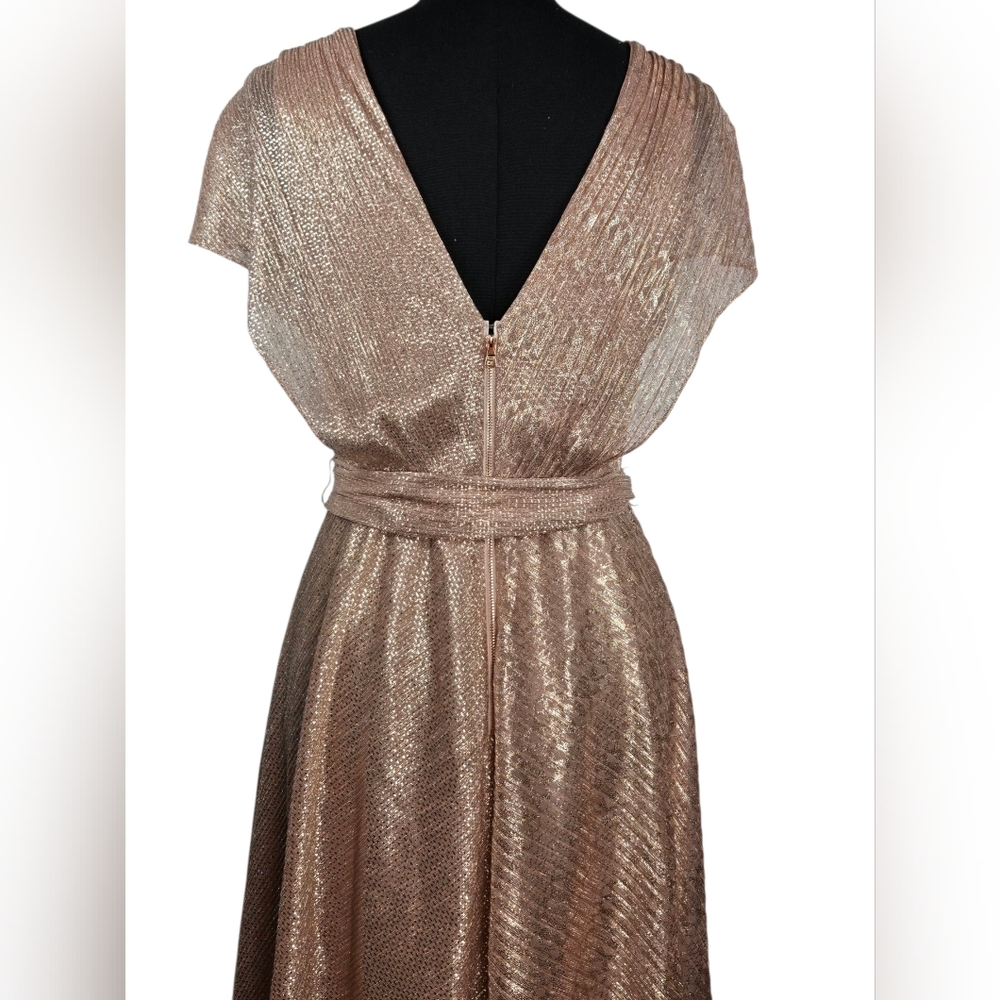 NWT $405 Alice + Olivia Darva Faux Wrap Midi Dress 6 | Rose Gold Lamé Metallic - Picture 13 of 16